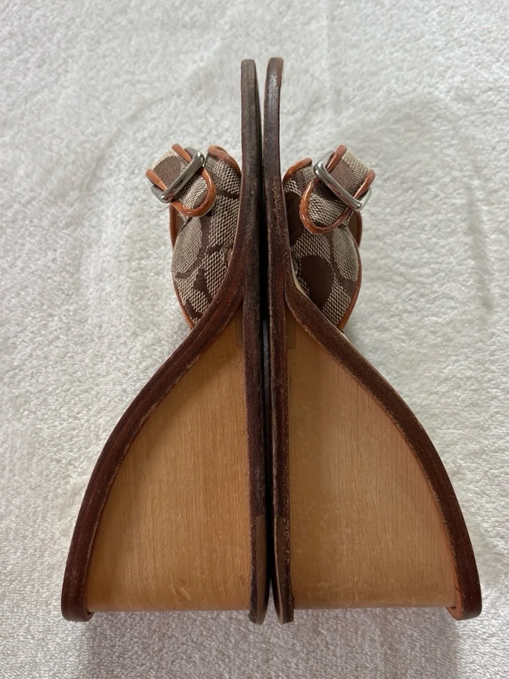 Coach Honey Wooden Platform Wedge Heels 1999 Brown Size 6